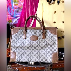 Rare Vintage GUCCI GG Monogram Tote Bag Purse Handbag Carry On Luggage Duffle GG